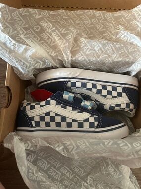 Vans Kids Blue & White Checkerboard Velcro Sneakers